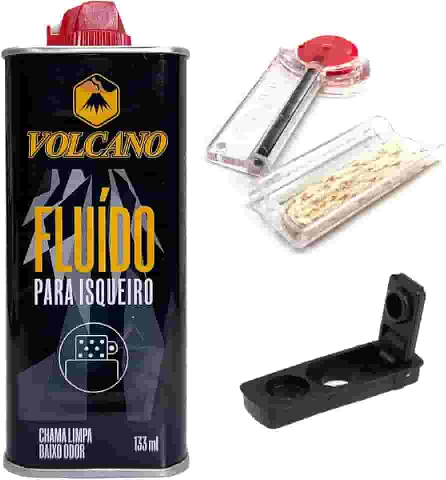Kit Fluido Volcano 133ml Pedra Pavio E Vedação Anti-evaporação