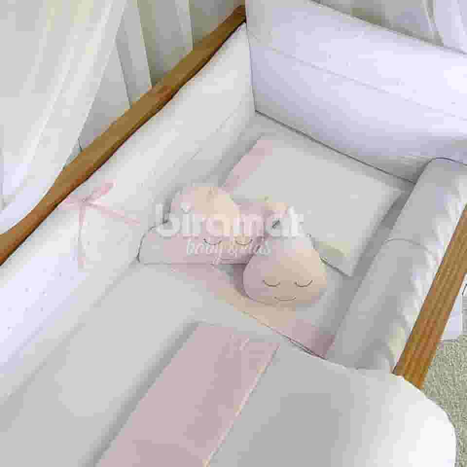 Kit Enxoval de Berço Bordado Dreams Poá de 10 Peças, Biramar Baby, Rosa