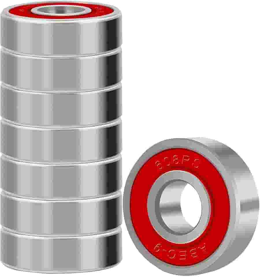 Rolamentos para skates, longboards, patins em linha, patins, spinners, dupla blindagem, rolamentos de esferas miniatura 8x22x7, 608, ABEC-9 (pacote com 8 vermelhos)