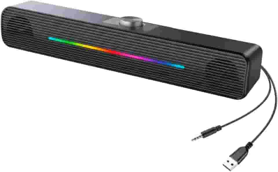Caixa de Som PC RGB Speaker USB com Controle de Volume - Soundbar USB 6W Estéreo para Computador e Notebook