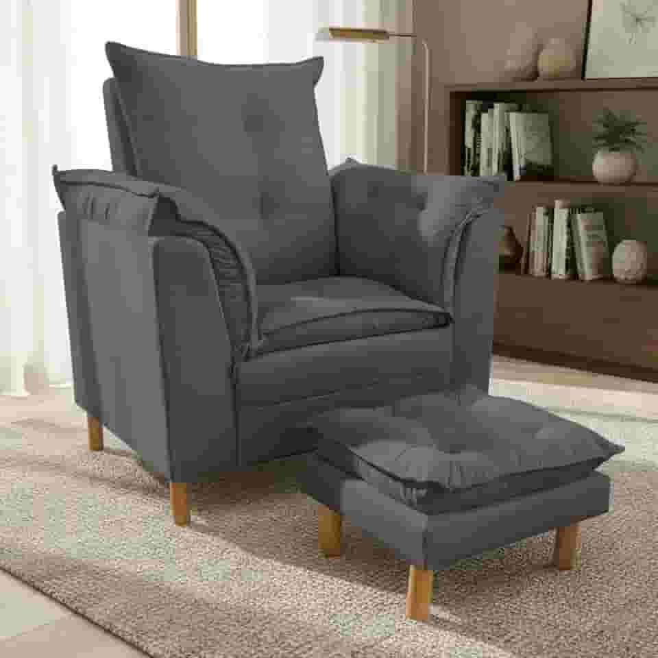 Poltrona Amamentação com Puff - Conforto, Leitura e Descanso (Cinza)