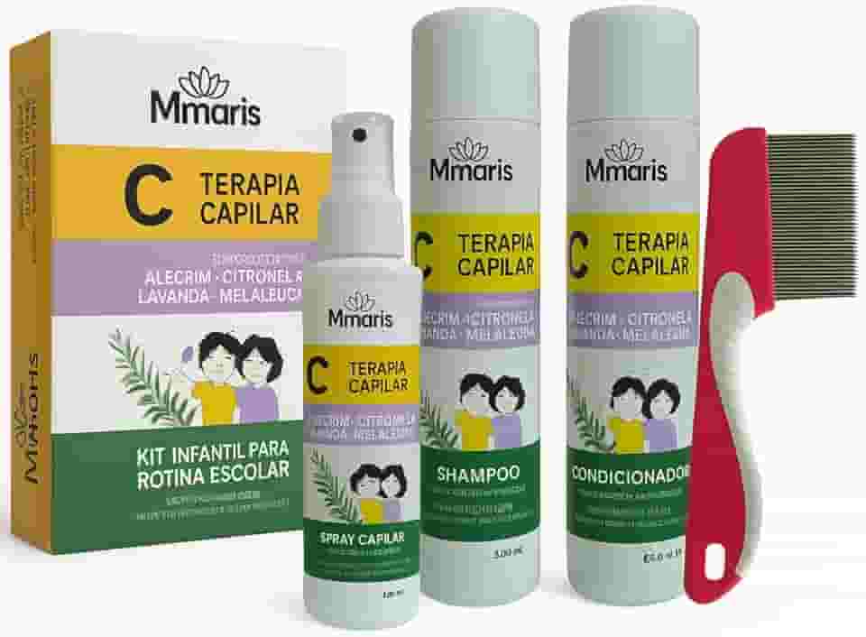 Kit Shampoo Condicionador Terapia Capilar Spray Creme de Pentear Auxlia no Combate Piolhos e Lêndeas M MariS