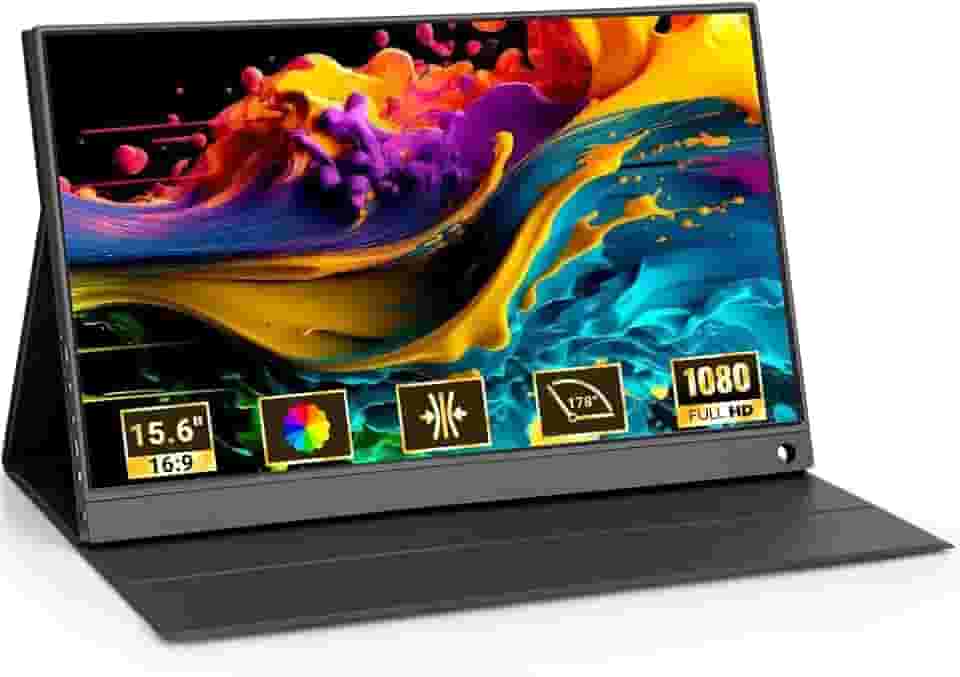 Monitor Portátil, 15.6Inch (Sem tela sensível ao toque), FHD 1080P Monitor Portátil Conectado Com USB C Dupla/HDMI, 1920x1080 IPS, Alto Contraste 1000:1, 250 cd/m²