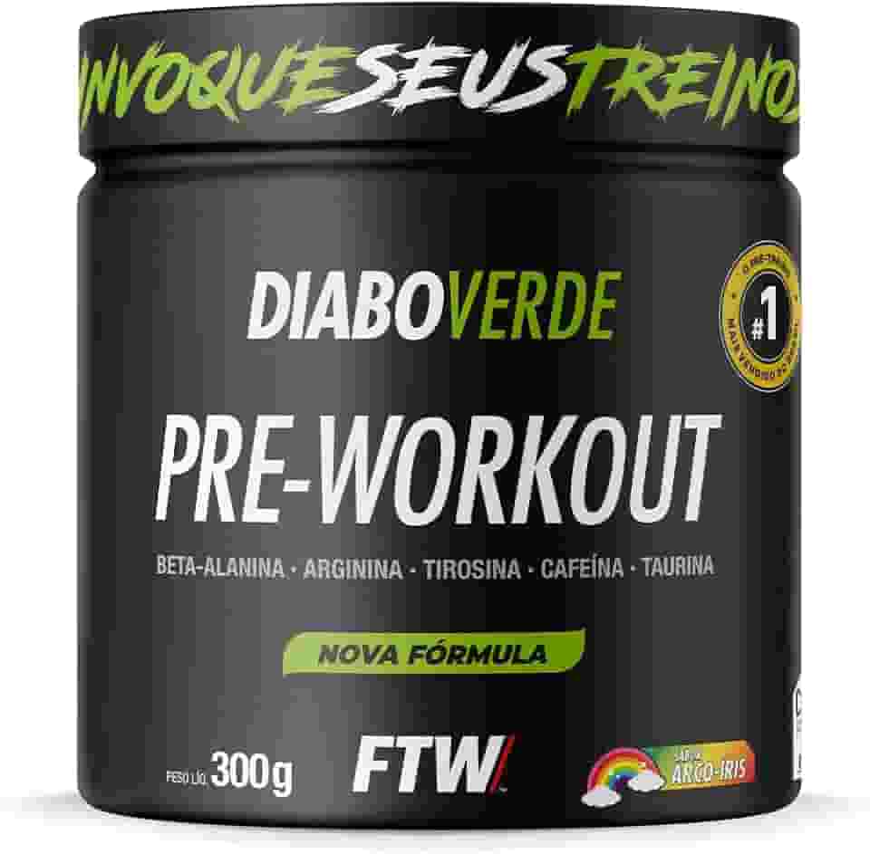 FTW Pré-Treino Diabo Verde em Pó com Cafeína, Aminoácidos Beta‑Alanina e Arginina para Treinos e Atividades Físicas - Pote 300 g (Sabor: Arco Iris)