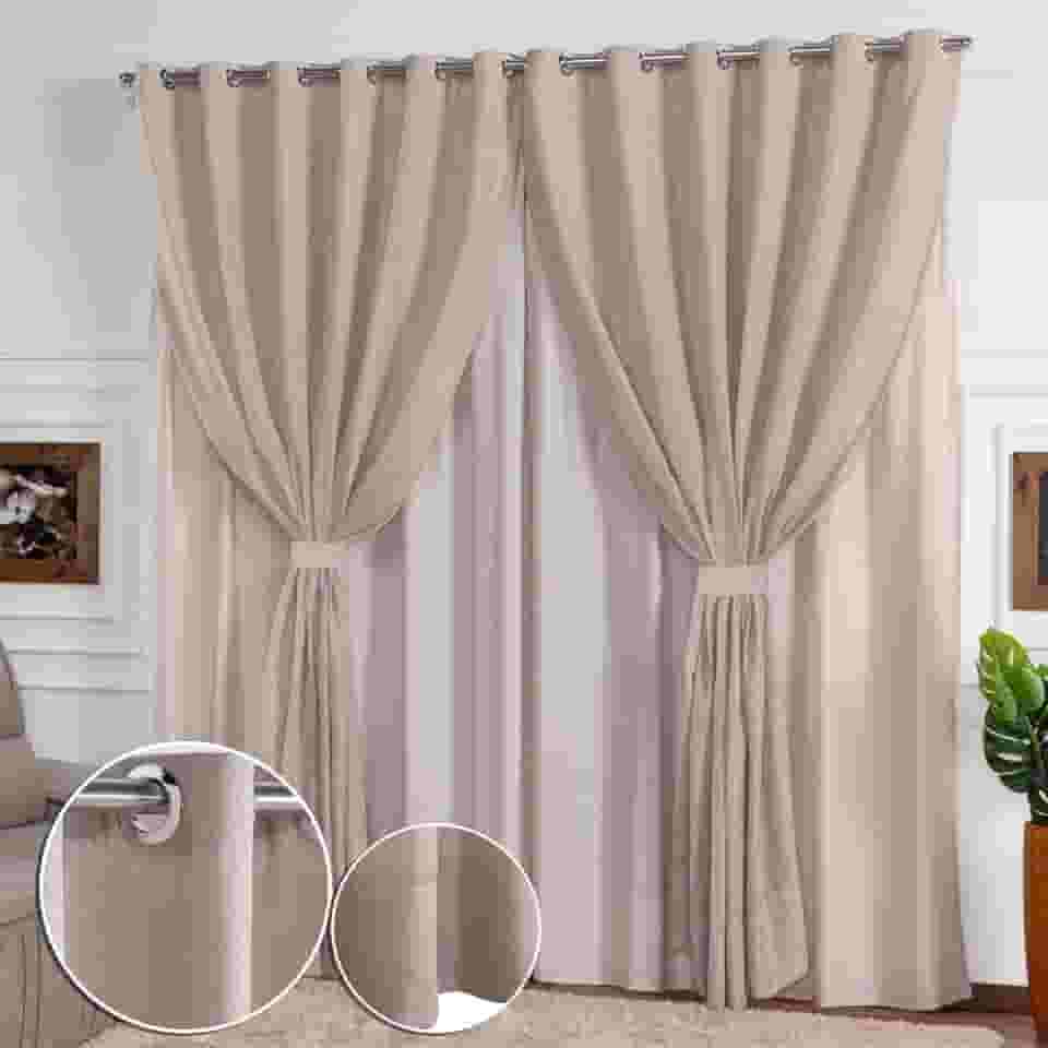 Cortina Linho Flame Voil de Gaze 2,80m x 2,50m com Forro e Abraçadeira - Palha