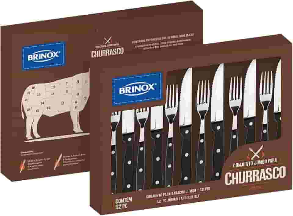 Conjunto de Talheres para Churrasco Jumbo 12 Peças - Preto
