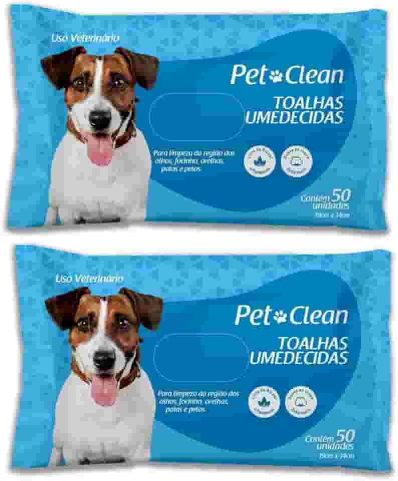 Kit 2 Toalhas Lenços Umedecidos Para Pet Cães e Gatos - Total de 100 Unidades