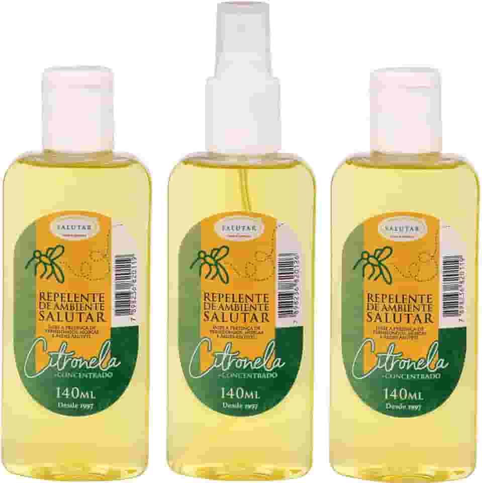 Kit 3 Repelente de Citronela Ambiental Salutar, longa duração, Aromatizador 140 ml cada para Moscas, Mosquitos, Pernilongos, Borrachudo