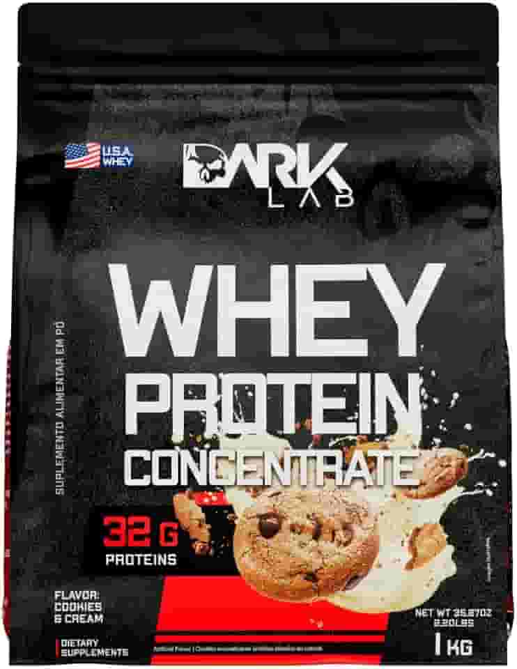 Whey Protein Concentrado Dark Lab, 1kg, Cookies & Cream, Proteína Concentrada do Soro do Leite (WPC), Ganho de Massa Muscular, Suporte Nutricional