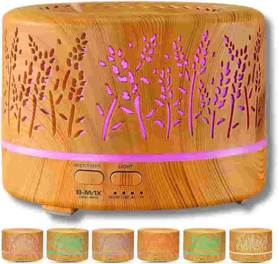 Difusor Ultrassônico Aromatizador Aromaterapia 700ml Estilo Madeira com Controle Remoto, Luz LED 7 Cores, Umidificador Silencioso Aromas Relaxantes por até 10h