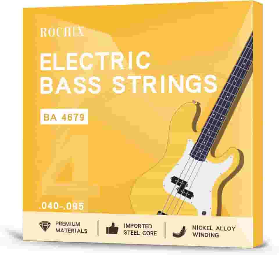 Cordas para baixo elétrico de nível iniciante - Conjunto de 4 cordas BA 4679, núcleo de aço com enrolamento de liga de níquel, ideal para novos músicos, tons duráveis e brilhantes