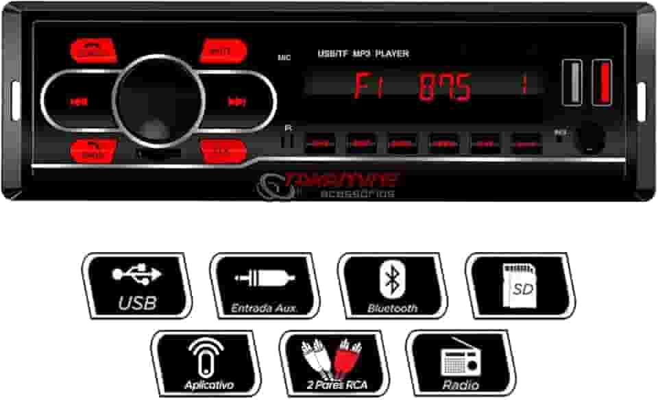 Som Automotivo Carro Radio FM MP3 Bluetooth 2 Entradas USB SD Player