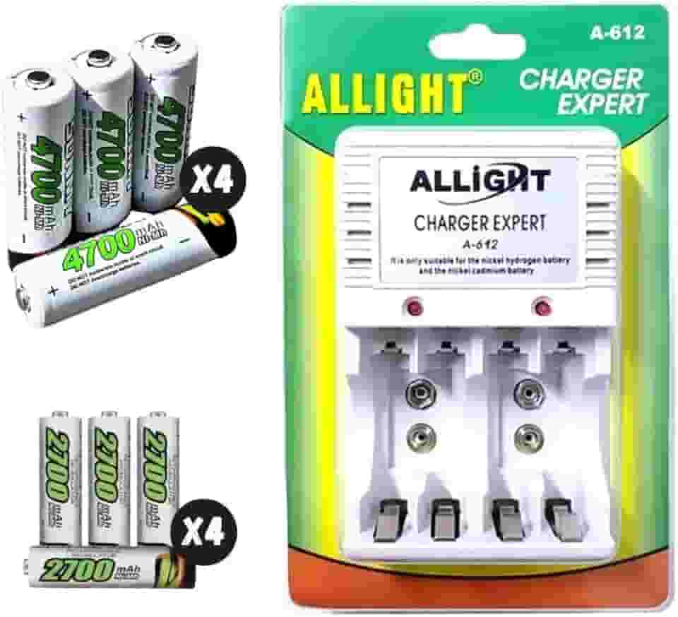 Carphone Warehouse Kit de Carregador de Pilhas e Baterias 9v Bivolt + 4 Pilhas AA 4700mAh + 4 Pilhas AAA 2700mAh Recarregáveis - 110/220v