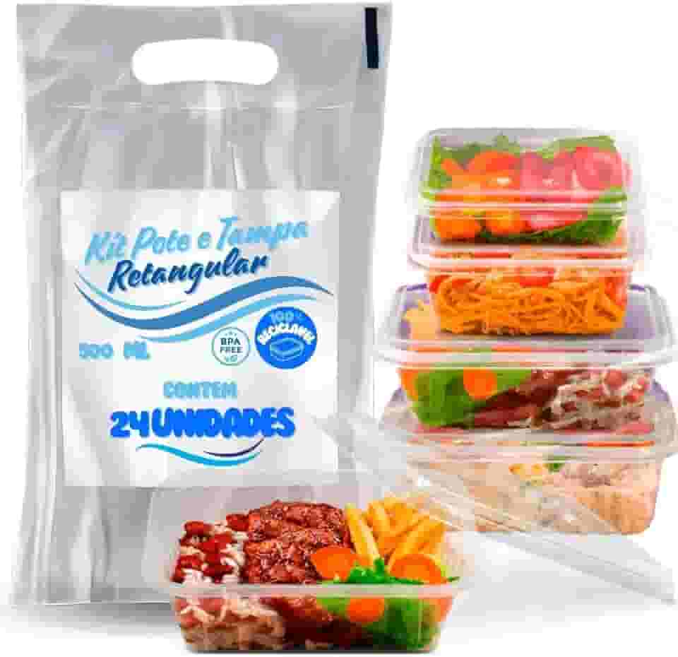 Pote Descartável Freezer Micro-ondas Marmita - 24 Un Fitness Todos Tamanhos Onyon (500ML)