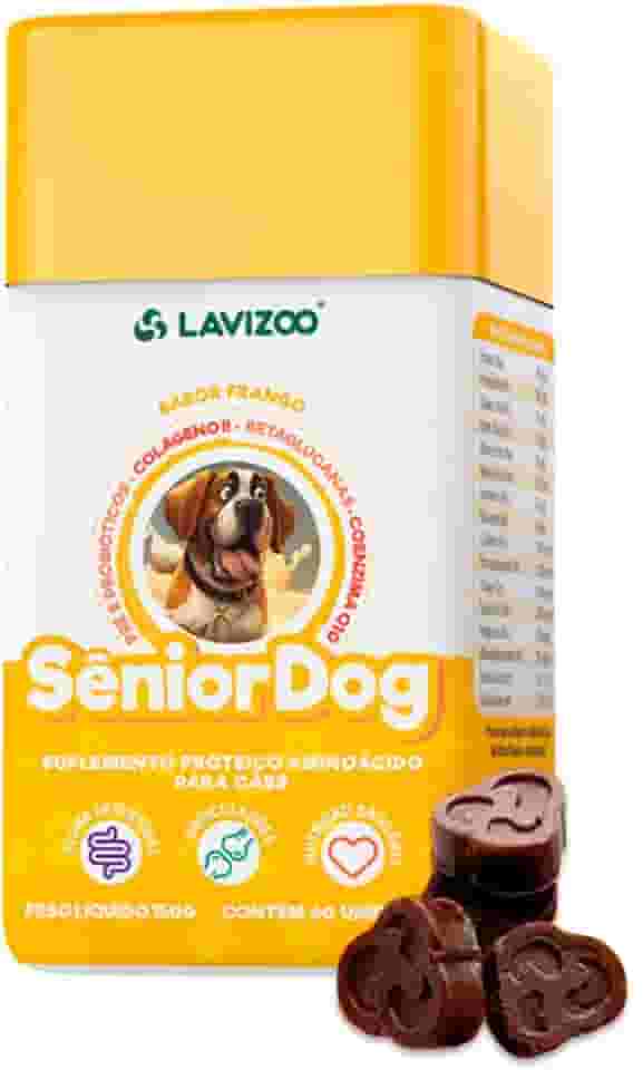 Senior Dog Lavizoo 60gomas - Suplemento Altos Níveis Condroitina Glucosamina Colágeno Pré Probióticas Coenzima Q10 - Prevenção Fortalecimento Articulações Flora Intestinal Nutrição Saudável para Cães