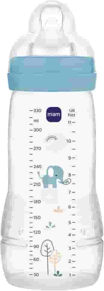 MAM Baby 1 Mamadeira Easy Active 330ml Com Formato Ergonômico e Fácil de Segurar para Crianças 4+ Meses com Bico de Silicone Skinsoft, Azul