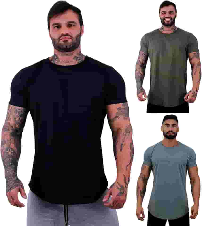 Kit 3 Camiseta LongLine Masculina MXD Conceito Básicas Slim Manga Justa Verão Academia Musculação Treino Camisas Lisas