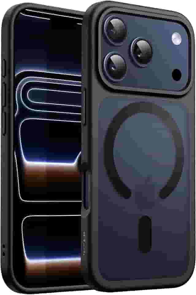 JETech Capa Magnética para iPhone 17 Pro 6,3 Polegadas Compatível com MagSafe, Case de Telefone Traseira Fosca Translúcida, Fina e Minimalista À Prova de Choque (Preto)
