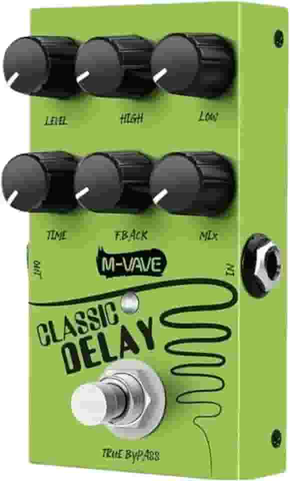 M-VAVE Classic Delay Pedal para Guitarra Elétrica e Baixo: True Bypass, 600ms de Tempo de Atraso, 7 Controles de Ajuste, Alimentação Dupla (9V/USB) e Design Compacto para Músicos