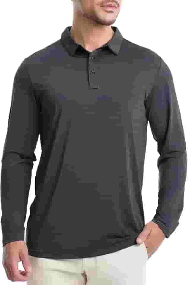 Camisas polo masculinas de manga comprida - Camisetas de golfe masculinas legais de desempenho com gola seca casual atlética ao ar livre