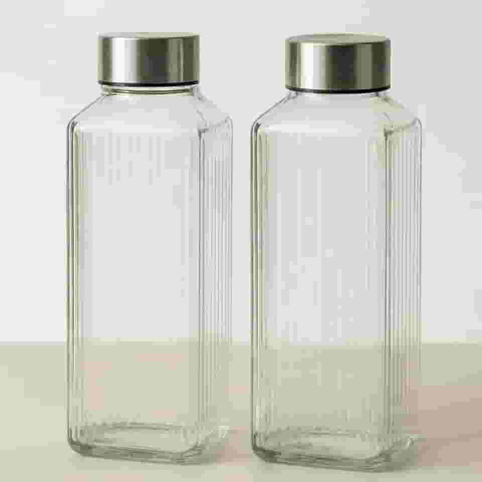Kit 2 Garrafas De Vidro Para Geladeira Agua Suco Fresco Pratica Elegante (listrada)