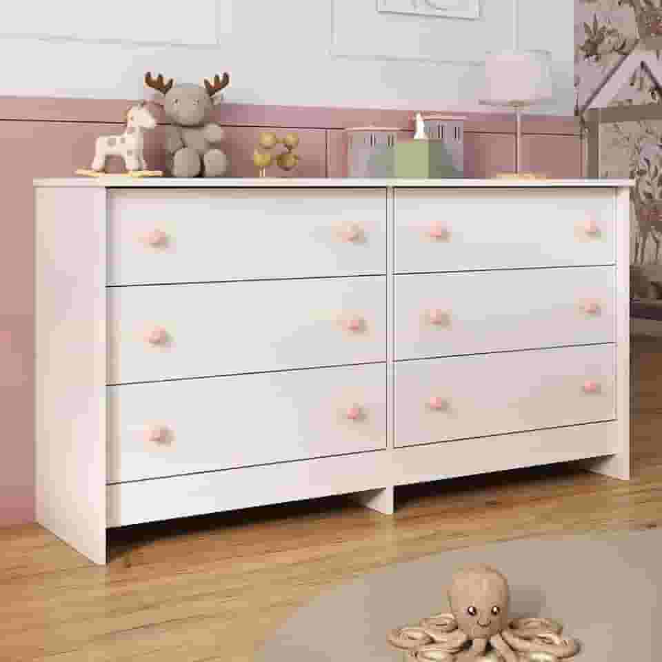 Cômoda Infantil 136cm com 6 Gavetas Multimóveis Mp4335 Branco/Sistema ANTITOMBAMENTO