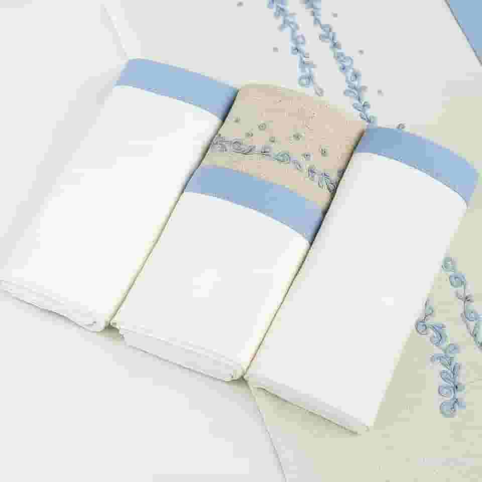 Cueiro para Bebê 100% Algodão Kit com 3 Unidades 80x80cm | Tecido Suave e Respirável | Ideal para Enxoval, Maternidade, Naninha e Proteção Diária (Creme/Azul)