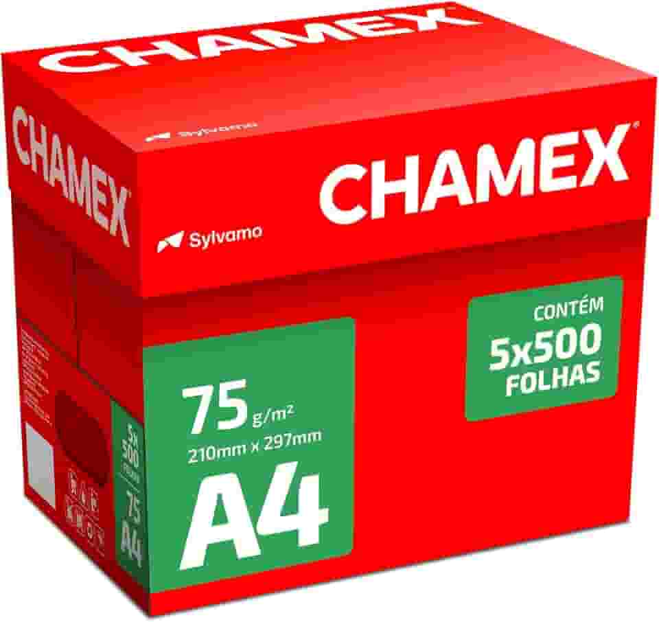 Papel Sulfite, Chamex, A4, 75 Gramas, Branco, Caixa com 5 Pacotes de 500 Folhas