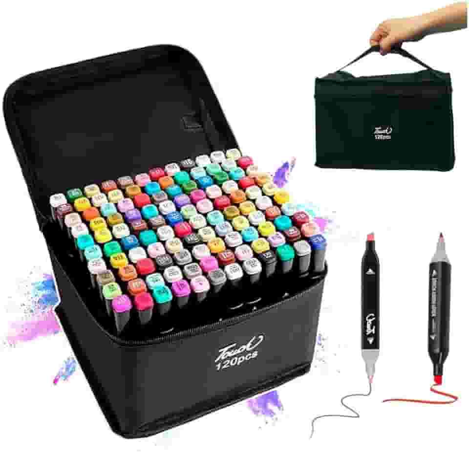 Caneta Marcador Para Colorir Desenho Profissional 36, 48, 60, 80 Cores Conjunto De Canetinhas Pontas Duplas Codificados por Cores Vivas para Desenho (120)