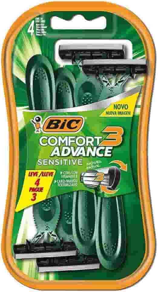 BIC Aparelho De Barbear Comfort 3 Advance Pele Sensível Verde C/ Fita Lubrificante 9298501 Embalagem Leve 4 Pague 3