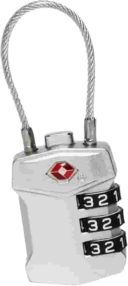 Cadeado com Cabo de Aço e Combinação de 3 Dígitos, Trava de Segurança TSA, Preto (Prata)