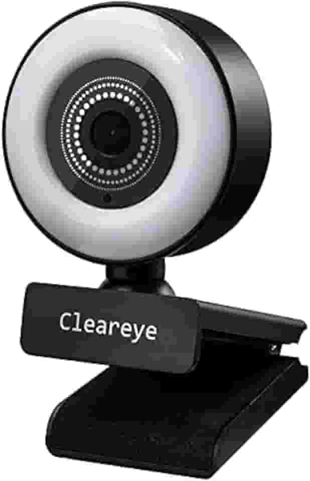 Webcam de streaming 1080p 60FPS com luz de anel, foco automático rápido, câmera web Cleareye USB 1080P 2021, microfone estéreo duplo, para reuniões de zoom, equipes Skype