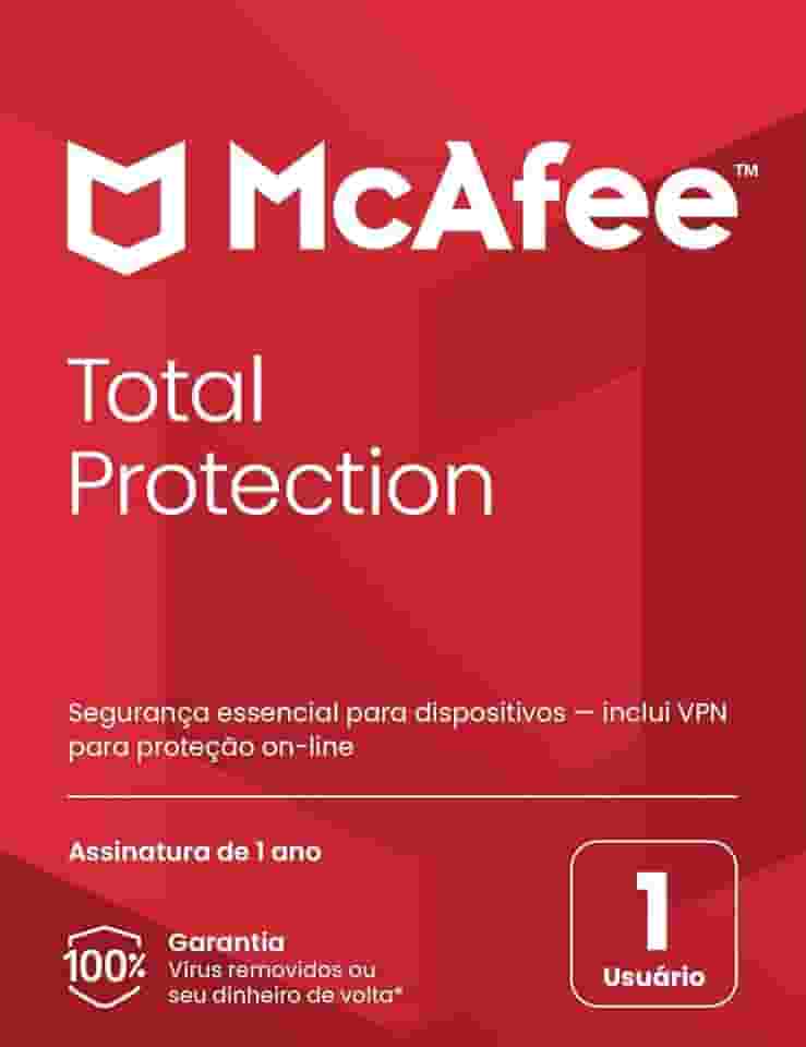 McAfee Total Protection | 1 dispositivo | Software de segurança antivírus para Internet | VPN, gerenciador de senhas, monitoramento Dark Web | Exclusivo Amazon | Assinatura de 1 ano | Cartão-chave