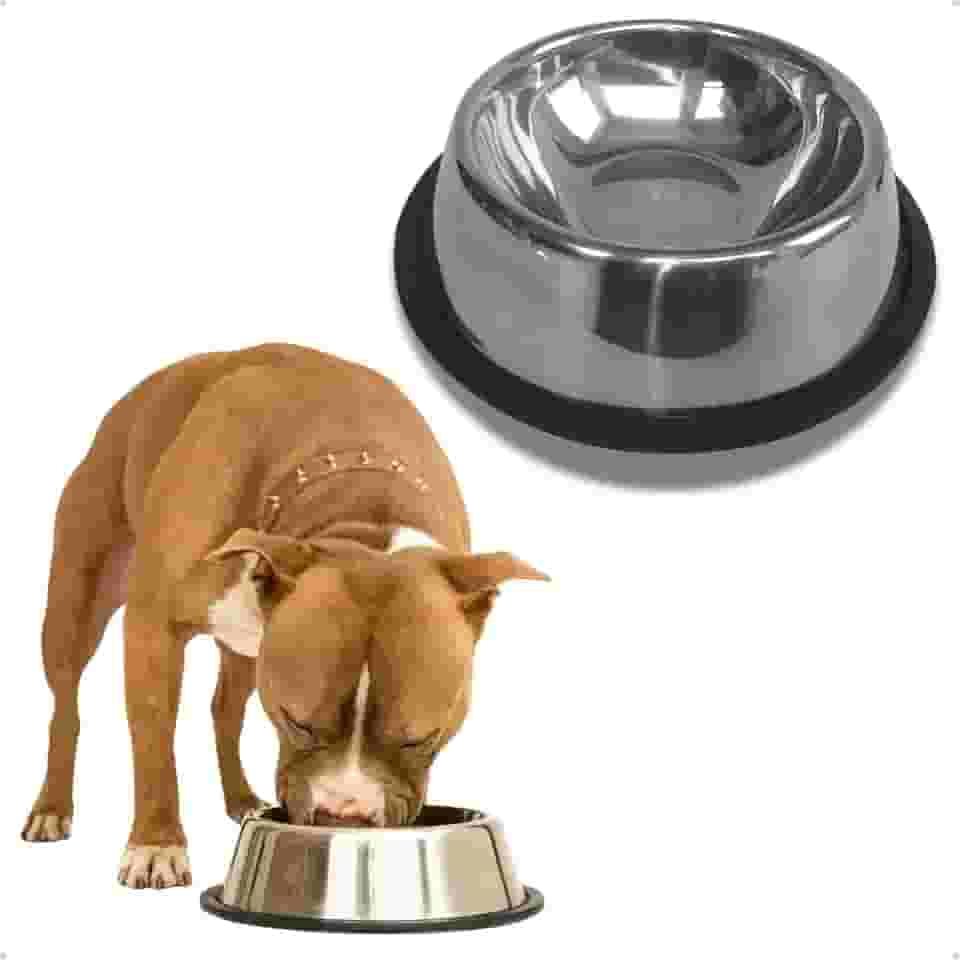 Comedouro de Inox 1400ml para Cães e Gatos Raças Grandes Pote Ração Água Bebedouro Antiderrapante