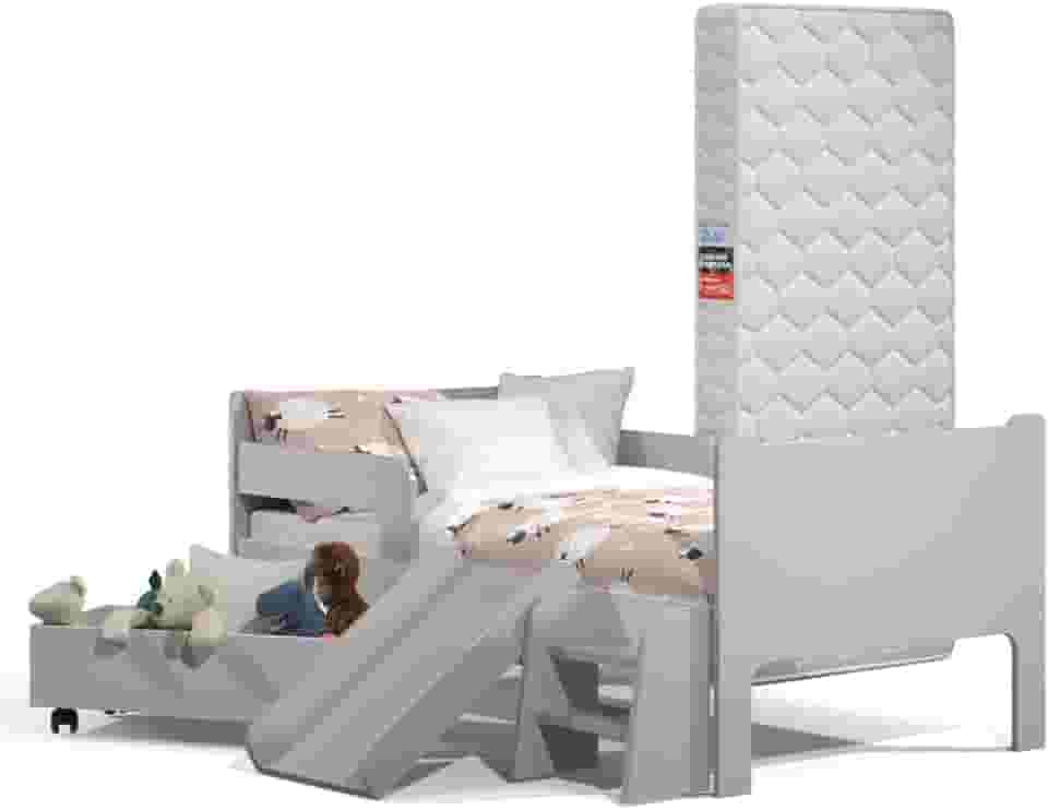 Mini Cama Sonho Kid's Infantil Montessoriana Cinza Com Colchão