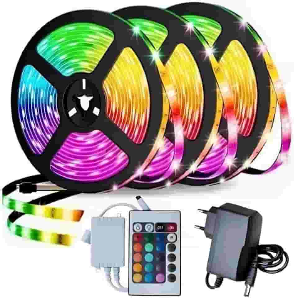 Fita Led 10Metros RGB 5050 Ip65 - Kit Completo Controle 24 Teclas Fonte 12V