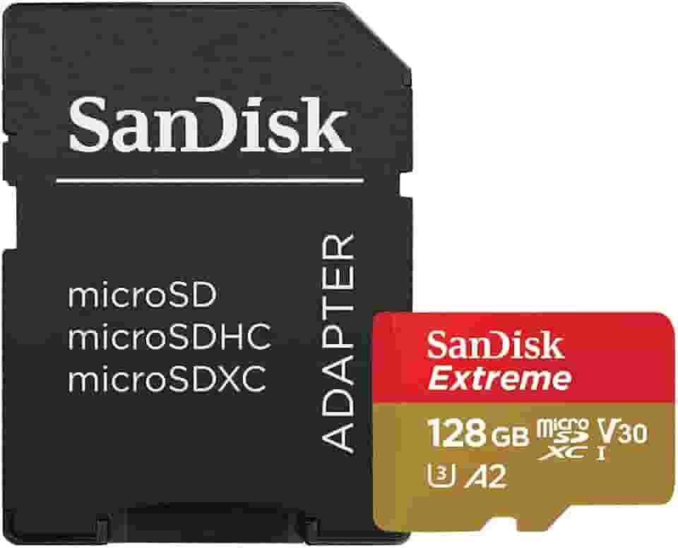 Cartão de memória SanDisk 128 GB Extreme microSDXC UHS-I com adaptador - C10, U3, V30, 4K, A2, Micro SD - SDSQXA1-128G-GN6MA