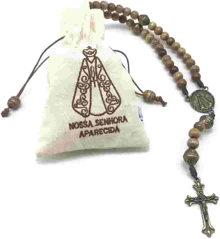Terço Nossa Senhora Aparecida De Madeira No Saquinho Bordado