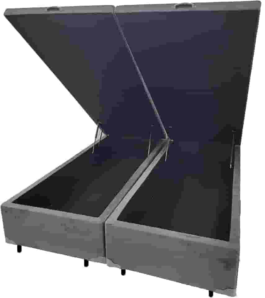 Cama Box QUEEN SIZE com Bau Pistão a gás cinza suede Bipartido - 158x198x27
