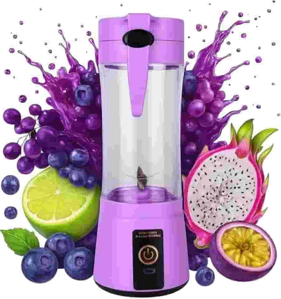 Mini Liquidificador Portatil Mixer Juice Garrafa Portátil Cabo USB, 380ml, 6 Lâminas Inox, Shake Coqueteleira Elétrica Sem Fio Squeeze Recarregável,para Sucos e Vitaminas Cor Roxo