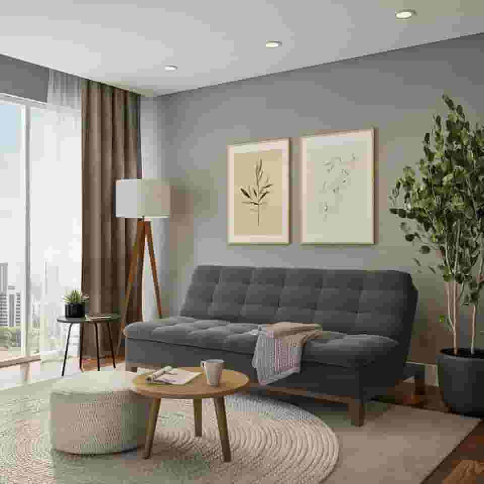 Sofá-Cama 3 Lugares Casal Premium Winner Base e Pés de Madeira Suede Cinza