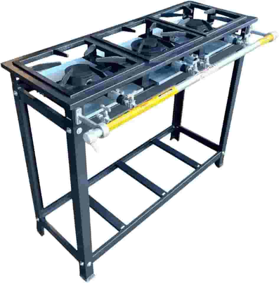 Fogão Industrial 3 Bocas, Baixa Pressão, Aço, Grafite, Grelha 30x30, Queimador Chama dupla ou Misto (2 Queimadores simples e 1 duplo)