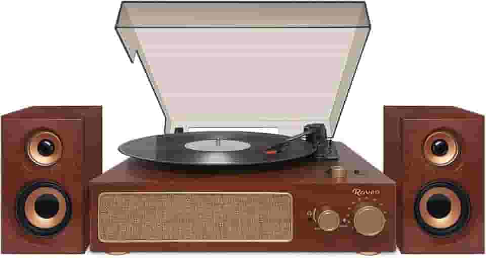 Raveo Vitrola Studio Plus com Toca-discos, Rádio FM, USB, Saída de fone de ouvido, Bluetooth e Caixas acústicas., Cor: MARROM