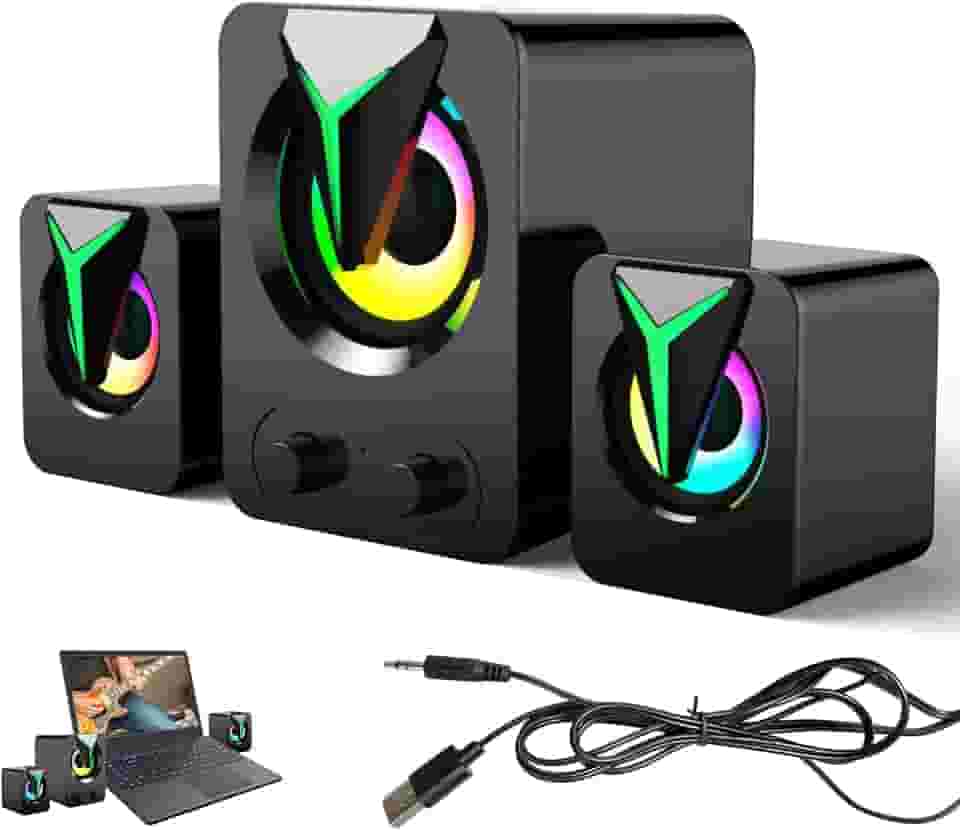 Caixa De Som PC Gamer Com RGB, 3D Surround, Alto Volume, Bass Reflex, Dual Alto-falantes - Para TV, Notebook, Monitor Via USB Cabo