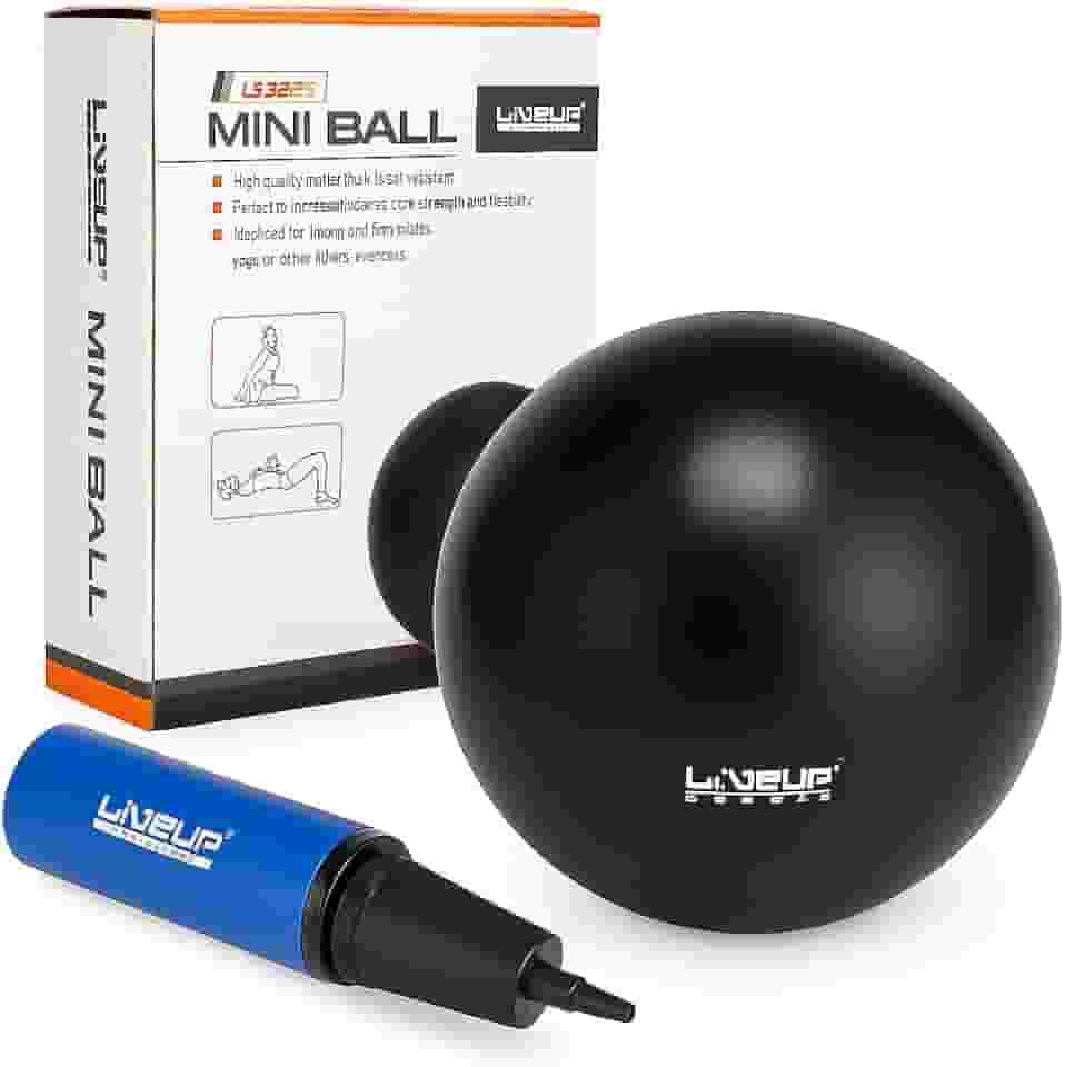 Mini Bola de Pilates, 25cm de Diâmetro, com Bomba de Ar de Dupla Ação, Preto