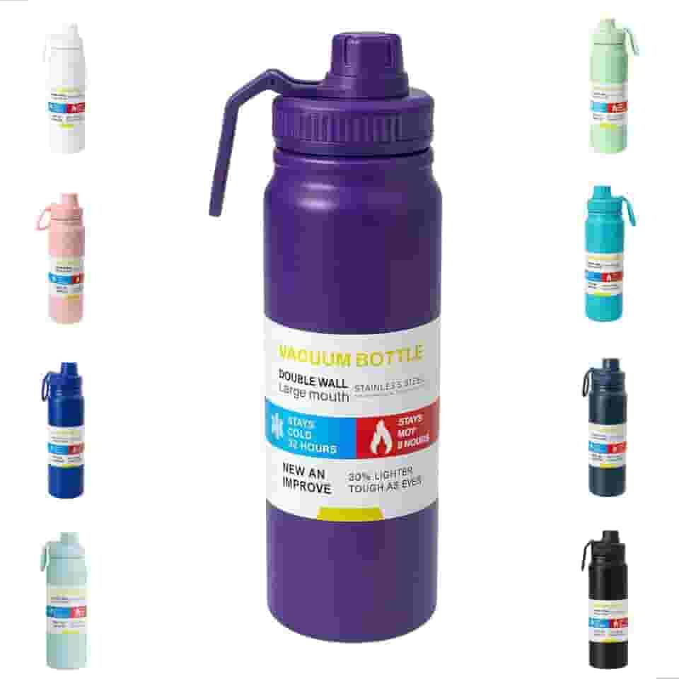 Garrafa De Água Térmica Inox 800ml Parede Dupla com Isolamento a Vácuo Quente e Frio, Antivazamento, Alça e Infusor Ideal para Academia, Caminhada, Escritório, Esportes (ROXA)