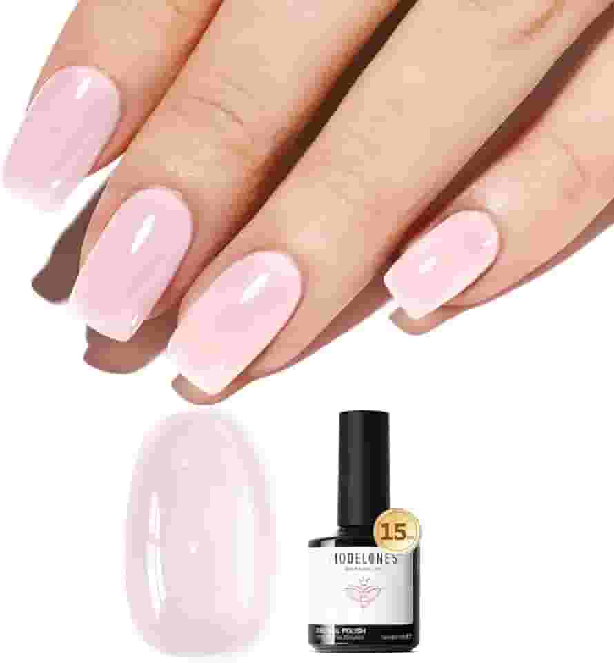 Modelones Esmalte em gel rosa, transparente, branco leitoso, nude, removível com LED, para manicure faça você mesma, esmalte transparente, presente para meninas e mulheres, 15 ml