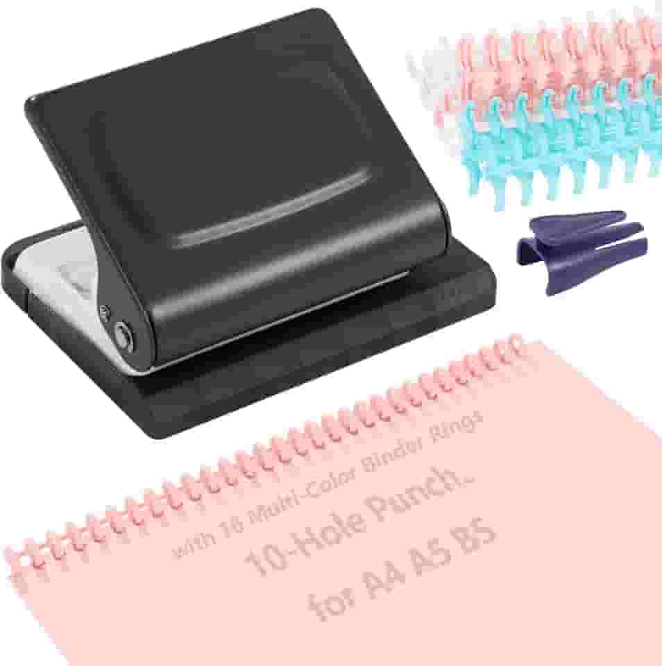 Encadernador de bobina espiral com 10 furos, máquina de encadernação em espiral com 16 anéis multicoloridos, 30 furos em A4, 20 furos em A5, 26 furos em B5, capacidade para 10 folhas
