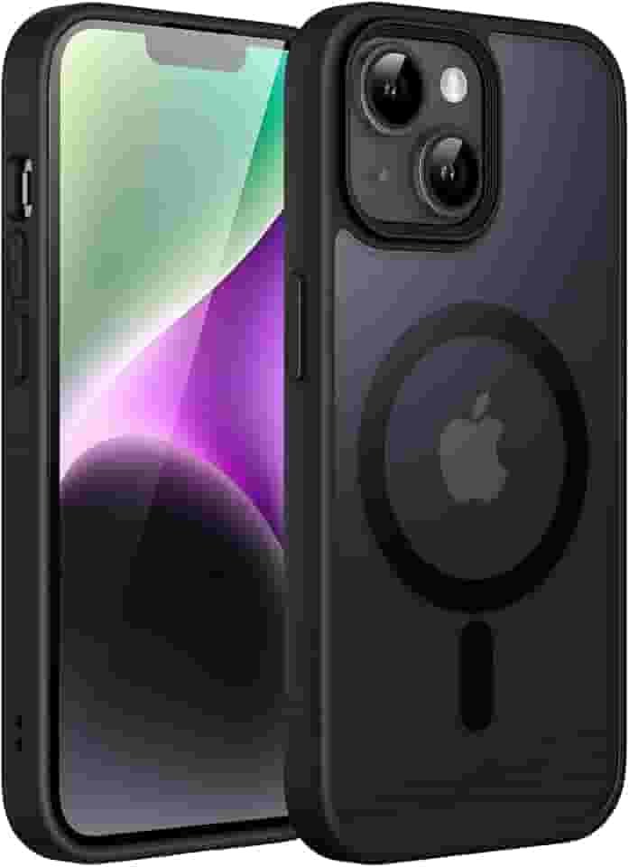 JETech Capa Magnética para iPhone 14 6,1 Polegadas Compatível com MagSafe, Case Capinha Translúcido Fosco Verso Fina à Prova de Choque Tampa (Preto)