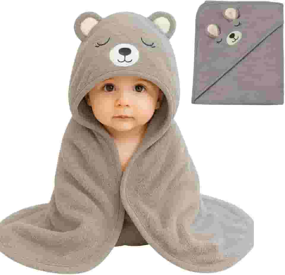Toalha De Banho Infantil Com Capuz Bichinho Bordado Algodão Toque Extremamente Macio Suave Para Pele do Bebê Recém Nascido (Cinza)